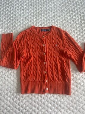 Ralph Lauren Bright Orange Cable-Knit Button Cardigan
